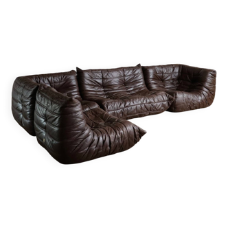 Canapé Togo original Ligne Roset en cuir par Michel Ducaroy, années 1970