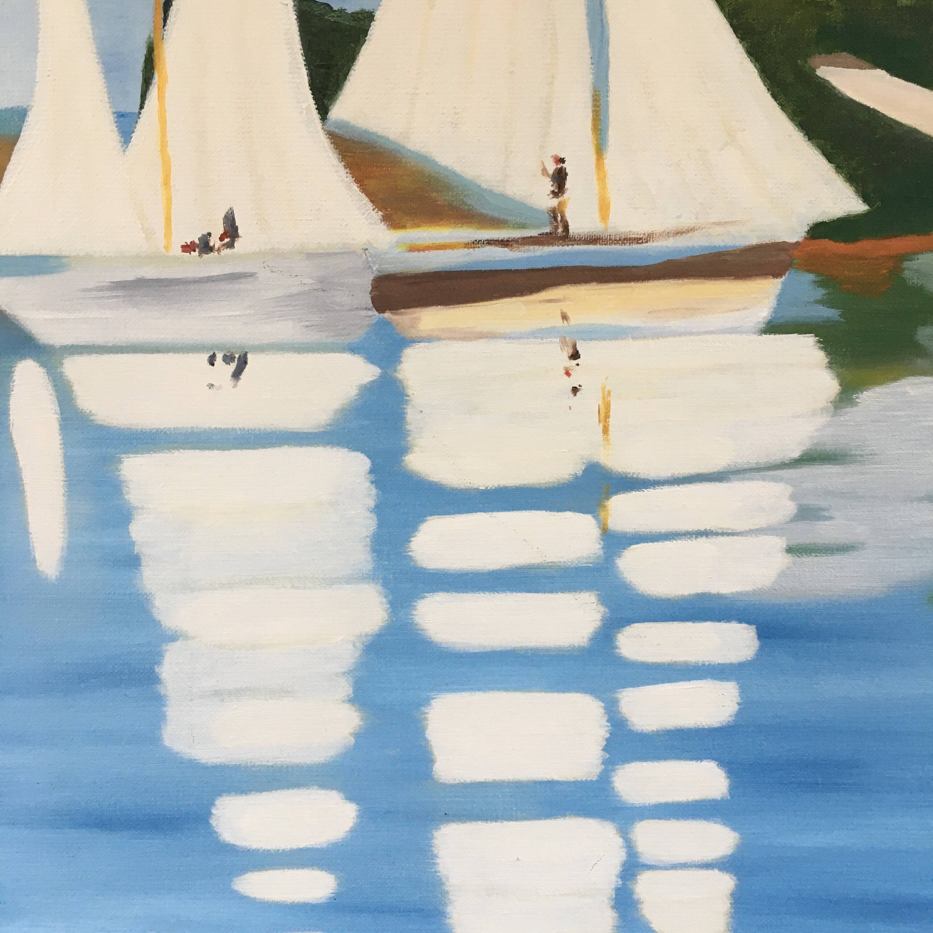 Table the white sailboats.