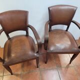 Pair of antique leather bridge armchairs