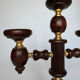 Vintage brutalist wooden candelabrum with gold hardware.