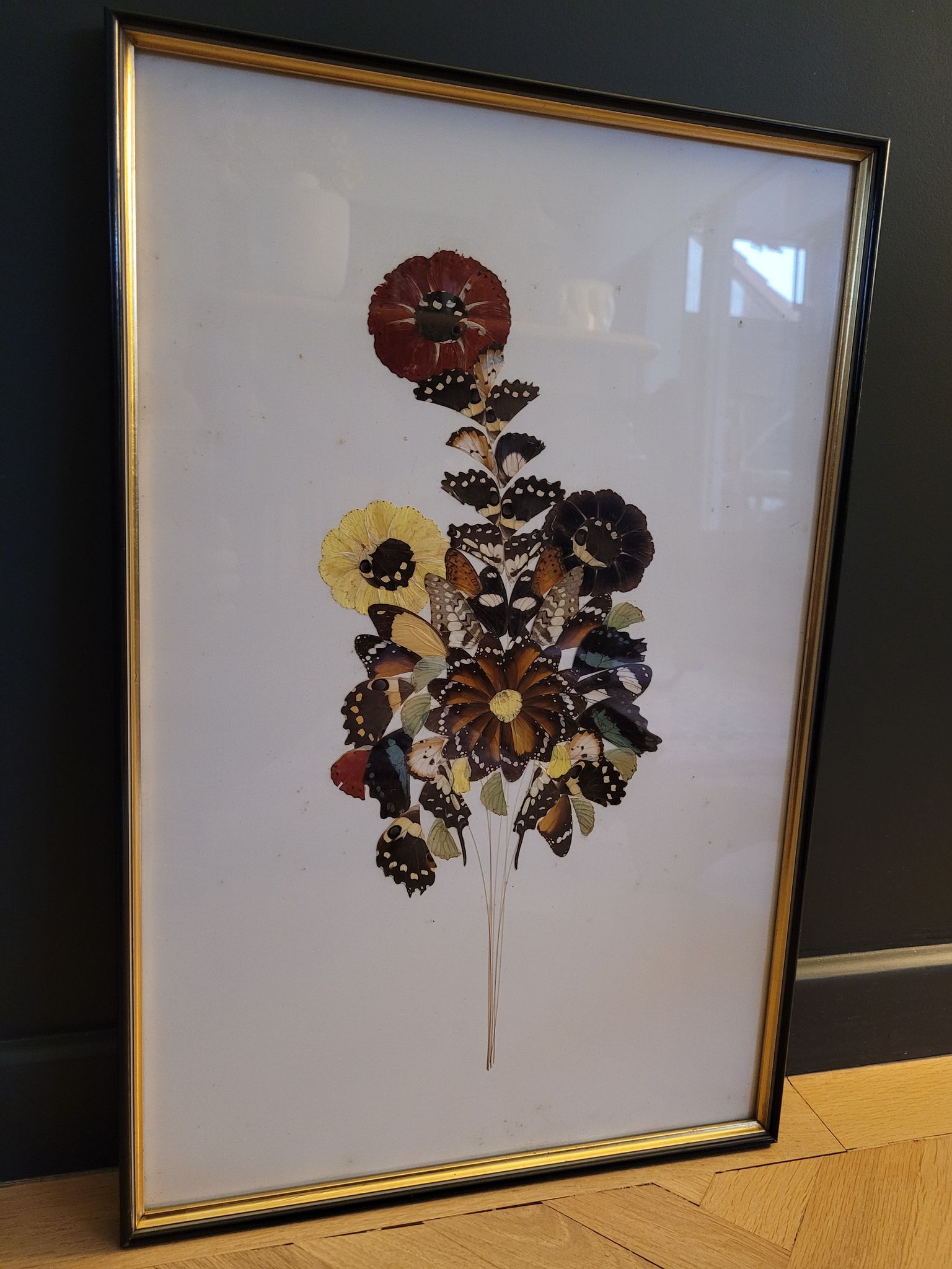 Vintage painting flowers wings of naturalized butterflies