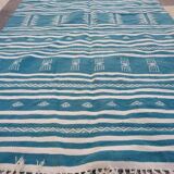 Tapis kilim bleu berbère fait à la main 200x115cm