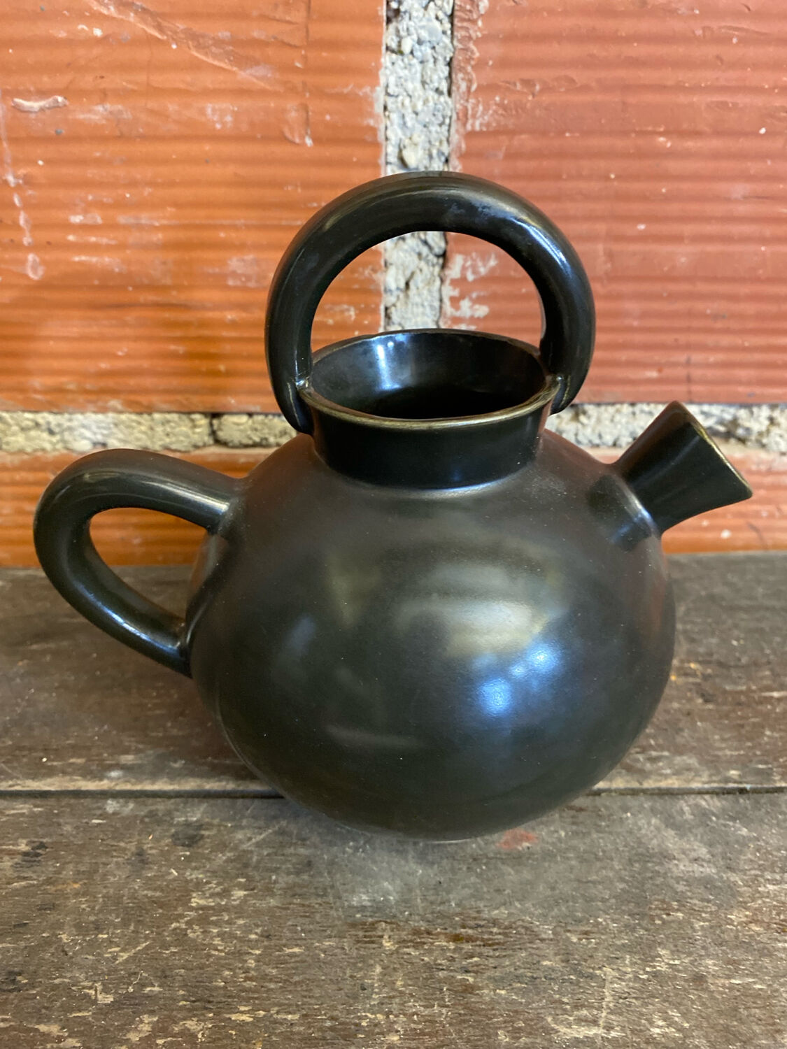 Vintage 1970s Black Ceramic Jug Pitcher Cruche Chevrette