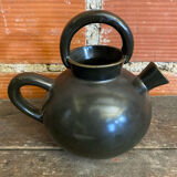 Vintage 1970s Black Ceramic Jug Pitcher Cruche Chevrette