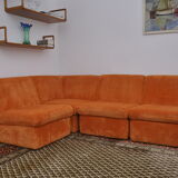Orange corduroy Modular sofa from the 70's, 4 pieces