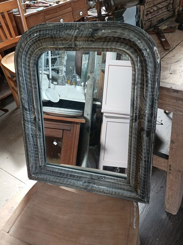 Wooden frame mirror patinated black plaster