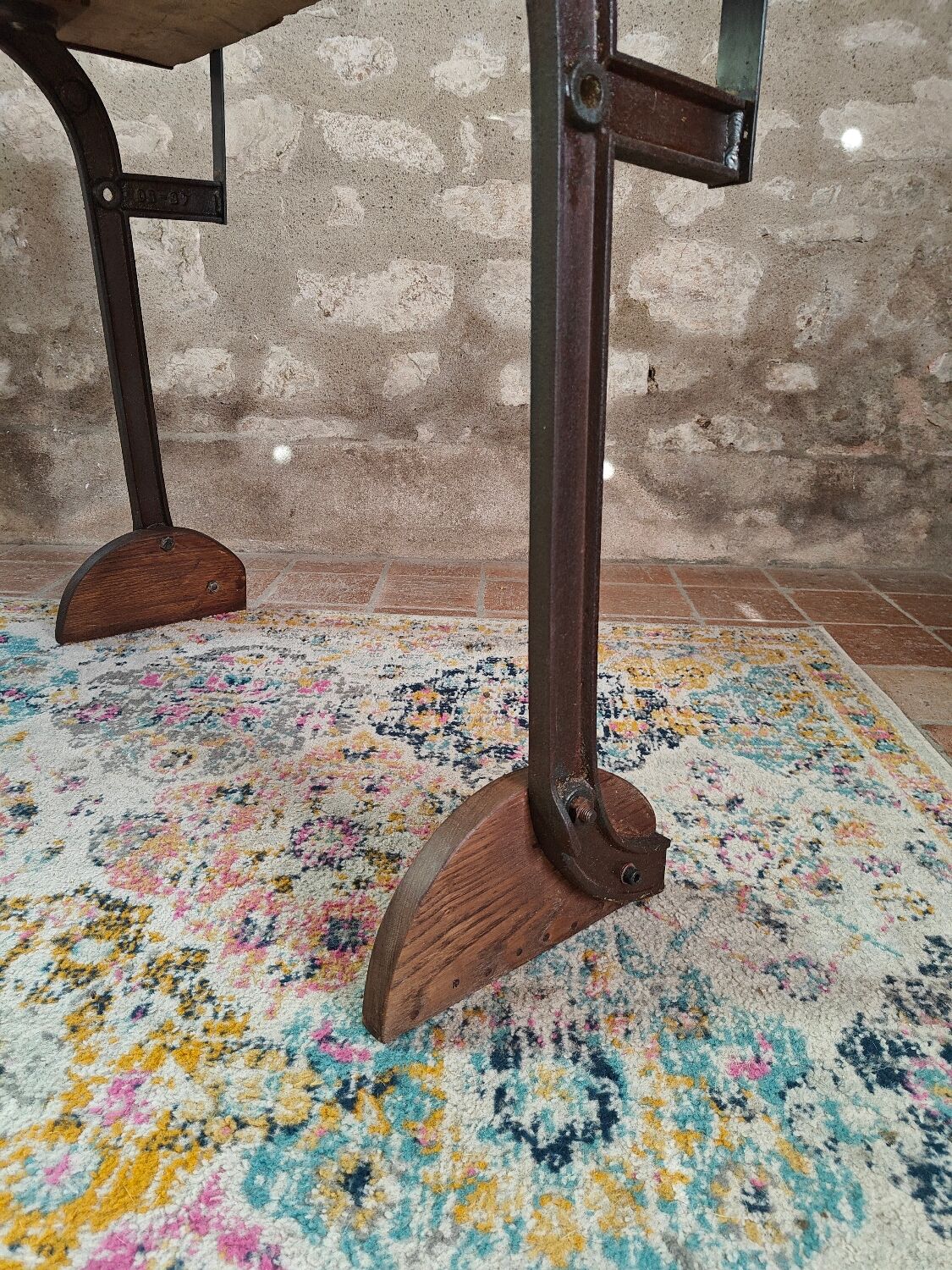 Oak and cast iron console, unique piece.