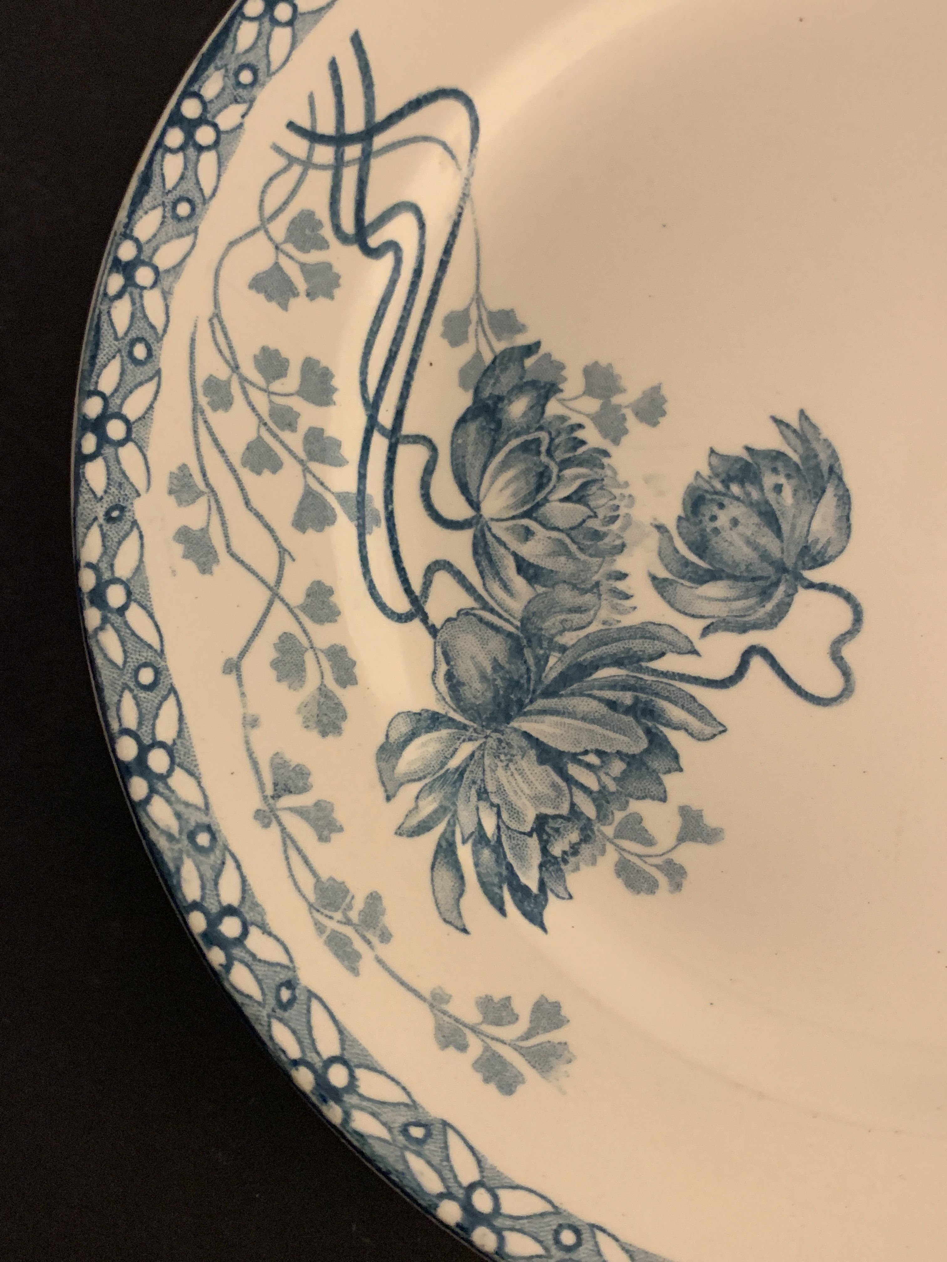 12 dessert plates and an art nouveau dish Royat de Sarreguemines
