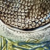 Vase or pitcher in dabbling shaped on Onnaing's earthenware fish. Art Nouveau period. Perfect condition