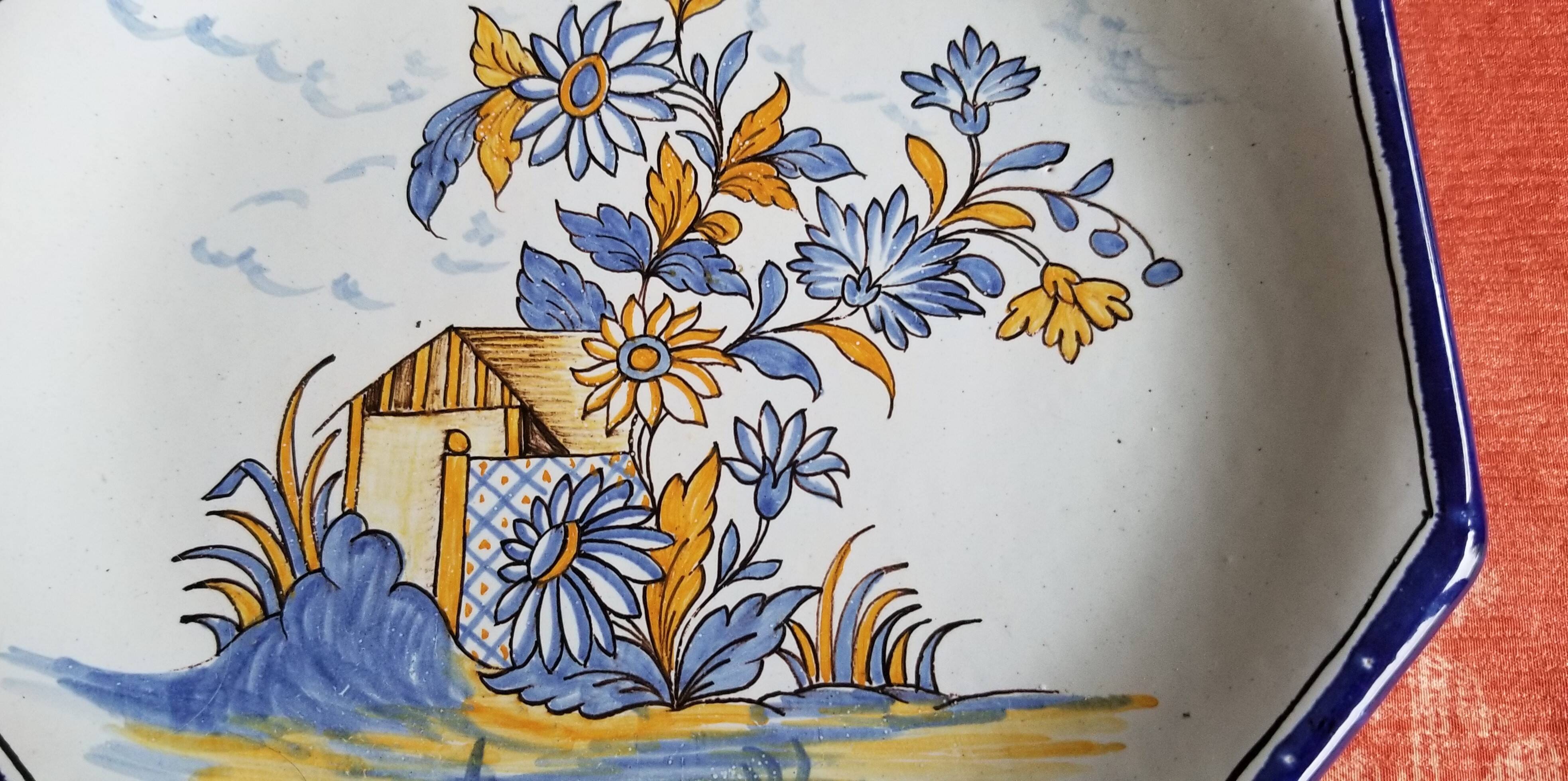 Octagonal earthenware platter from Nevers