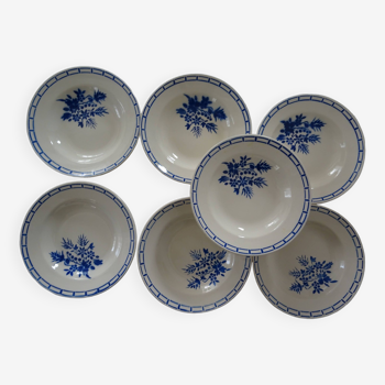 7 assiettes creuses  faîence ancienne badonviller 132423 fleur bleue