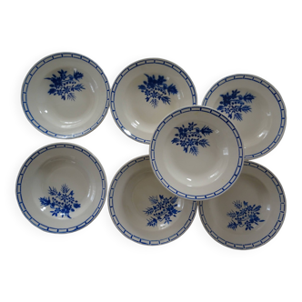 7 assiettes creuses  faîence ancienne badonviller 132423 fleur bleue