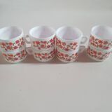 set of 8 small vintage Arcopal Scania cups with small orange liberty flowers from the 70s