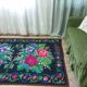 Romanian handwoven carpet green and fuchsia rug made in wool bohemian design