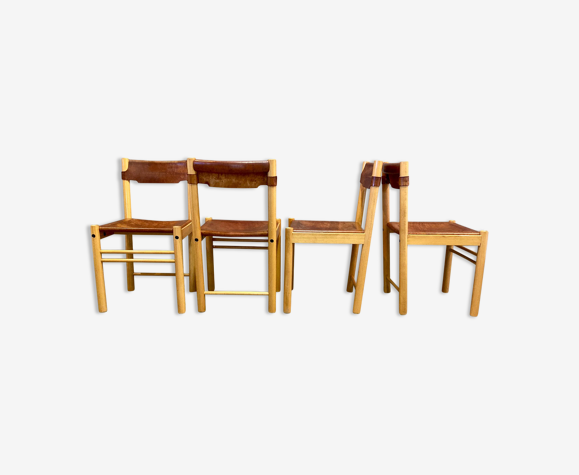 Ensemble de quatre chaises cuir Ibisco 1960