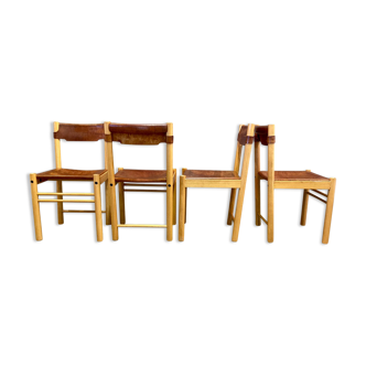 Set of four leather chairs for Ibisco 1960