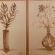 Lot de 3 tableaux nature morte vases fleurs séchées style Wabi Sabi