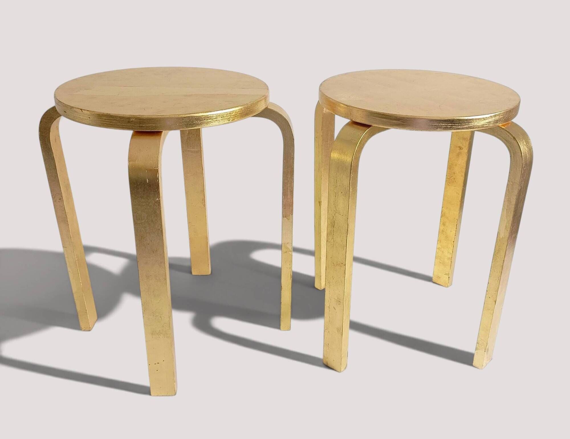 1990s IKEA Frosta Stools in the Style of Alvar Aalto, Gold Leaf Covered