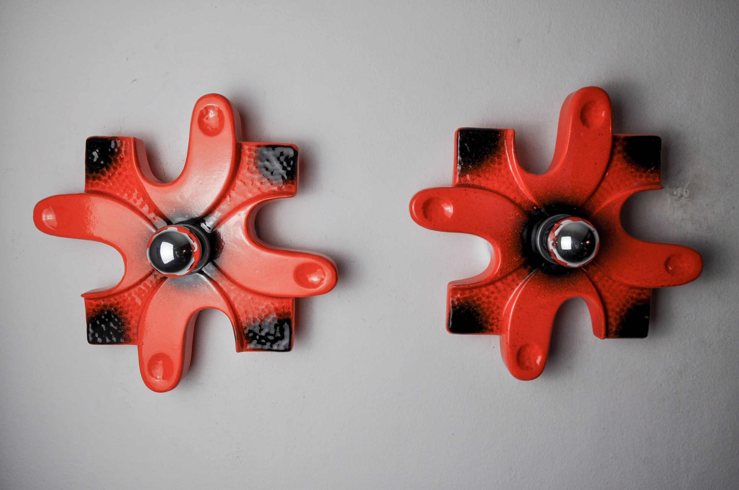 Pair of puzzle sconces by hustadt leuchten red ceramics, germany, 1960