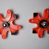Paire d'appliques puzzle par hustadt Leuchten céramique rouges, allemagne, 1960