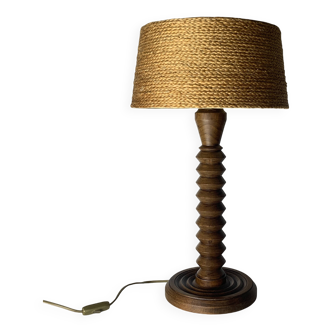 French modernist wood turned table lamp in the style of Charles Dudouyt, 1940s