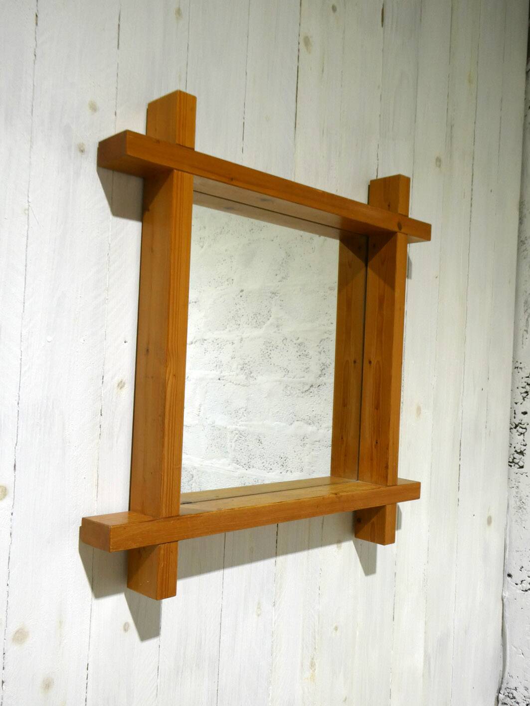 brutalist pine large mirror, 1970