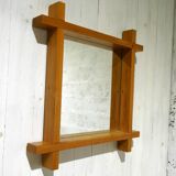 brutalist pine large mirror, 1970