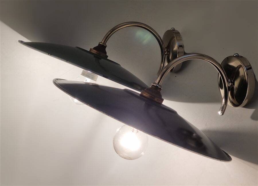 Pair of enamelled sheet metal wall lights