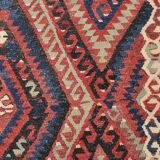 Kilim Ancien Fait Main en Laine Rouge et Bleu,Tapis Plat Vintage,165x231 Cm