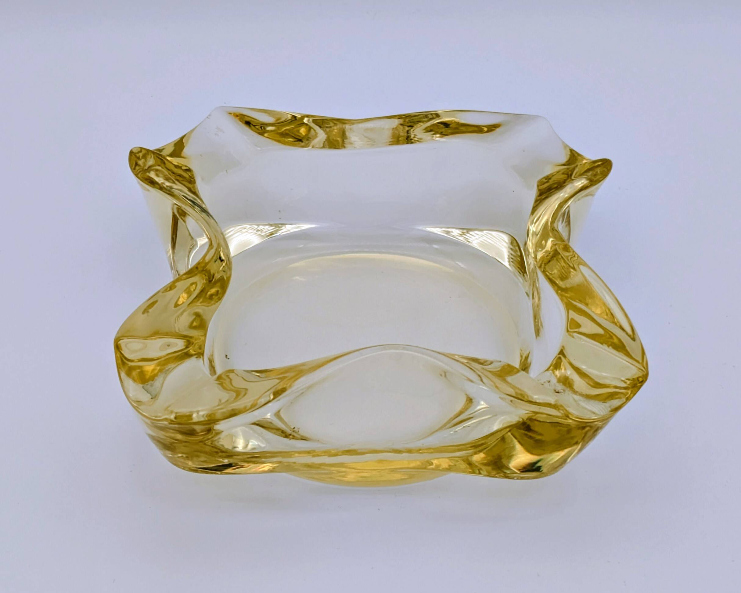 Ashtray / Catch-all Mid-Century Solid Glass Murano Style & Leather 1960