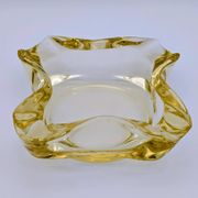 Ashtray / Catch-all Mid-Century Solid Glass Murano Style & Leather 1960