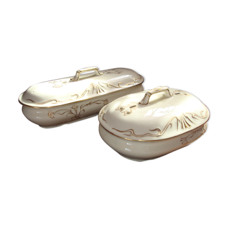 Porte brosse et porte savon hamage nord, art nouveau, décor floral liseré or.