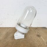 Applique murale vintage en porcelaine blanche avec verre transparent, années 1960