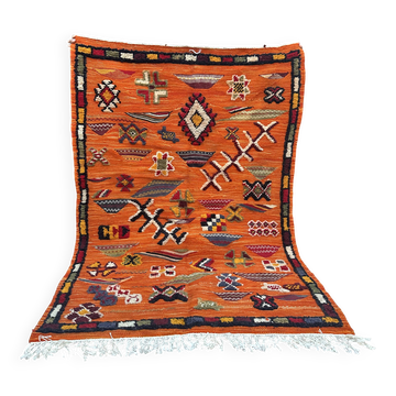 Tapis marocain en laine orange– Décoration bohème pour petits