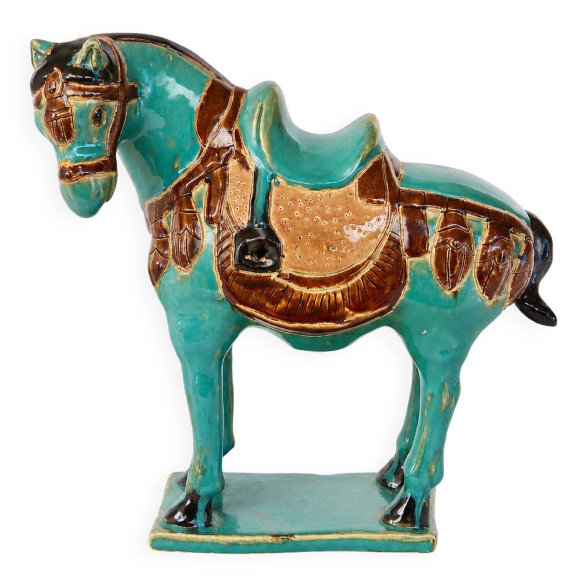 Vintage turquoise glazed ceramic horse