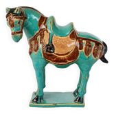 Cheval vintage en Ceramique émaillée turquoise