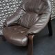Brutalist brown Leather low Lounge Chair, Norway 1970s