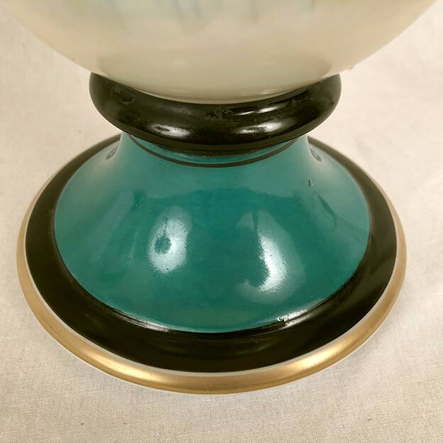 Large pair of 19th century polychrome porcelain vases decorated with landscapes, mounted as lamps