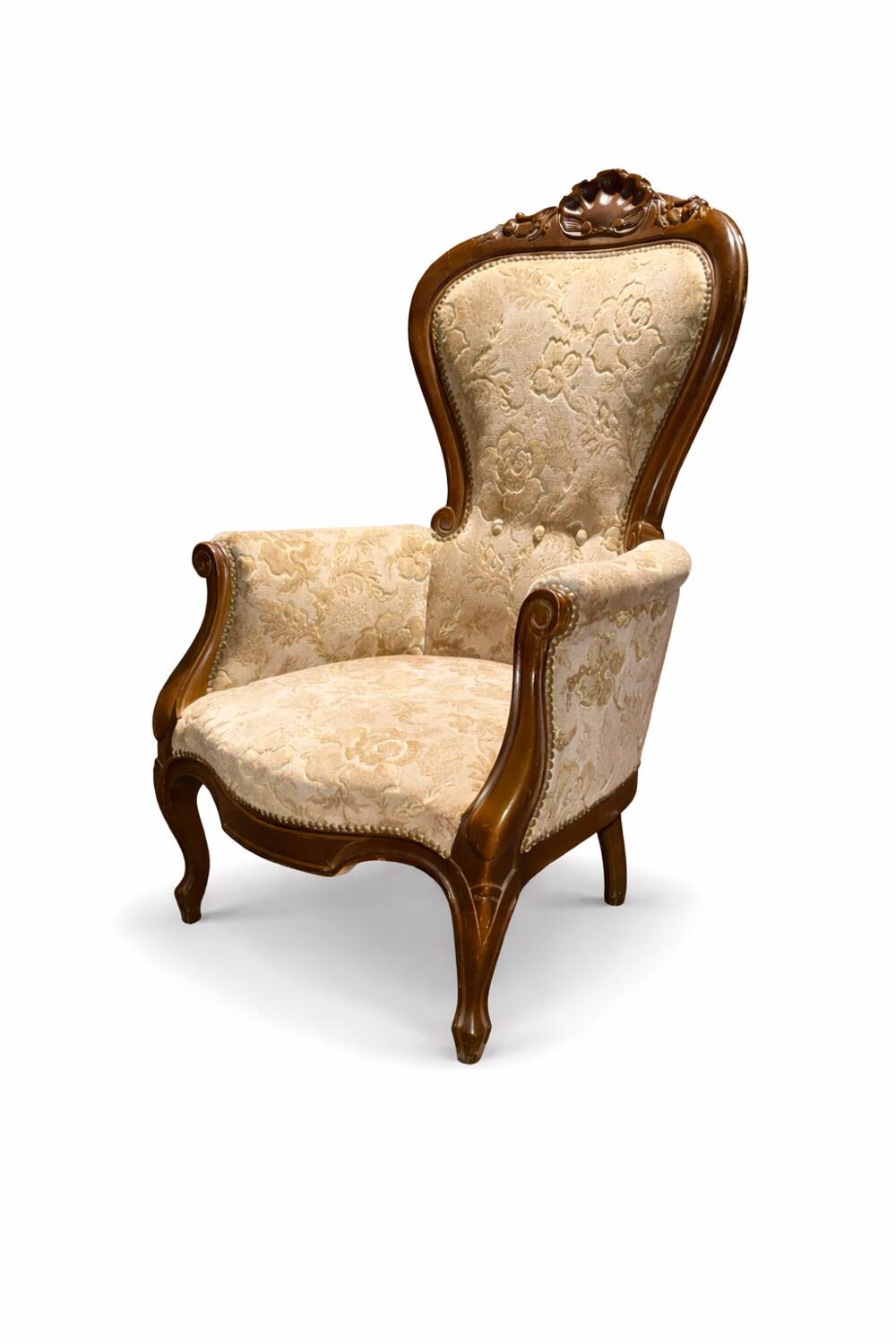 Fauteuil Bergère français ancien avec tapisserie florale – vers 1880–19