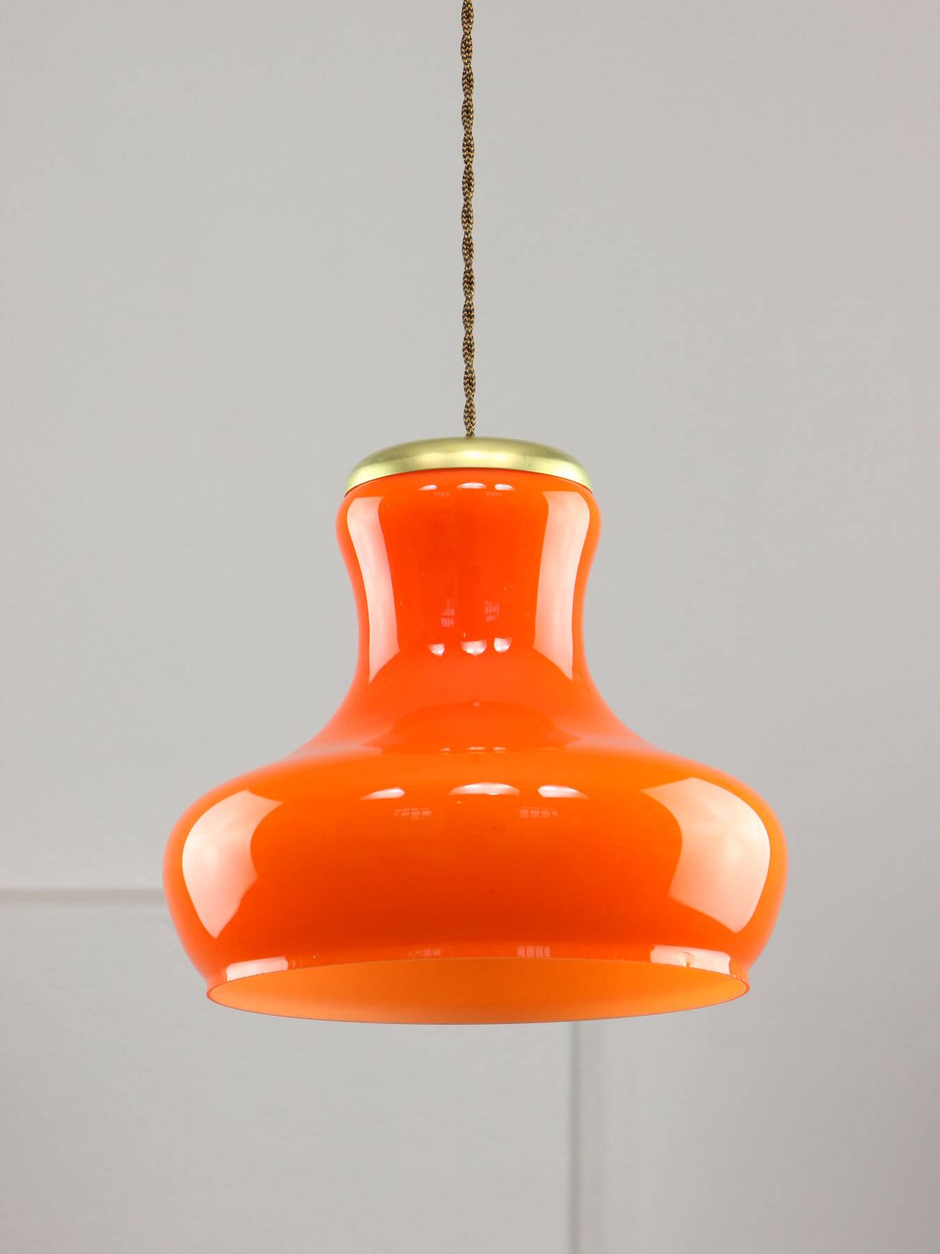 Mid-Century Modern Italian Orange Glass and Brass Pendant Lamp