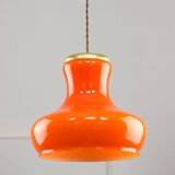 Mid-Century Modern Italian Orange Glass and Brass Pendant Lamp