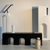 Bench in solid monoxyl wood, carved base in 3 arches - Black color