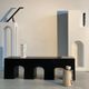Bench in solid monoxyl wood, carved base in 3 arches - Black color