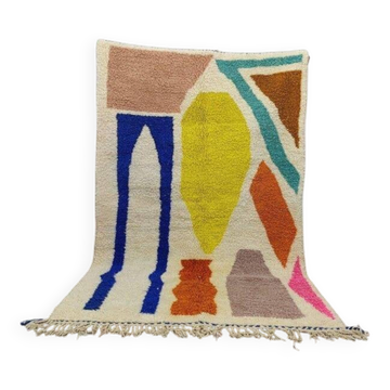 Handwoven pure wool rug with colourful patterns, size 1.5/2.5 m.