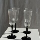4 large Luminarc Octime vintage octagonal champagne flutes with black foot