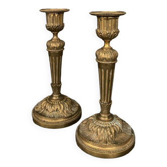 Pair of candlesticks in the style of Eugène Hazart Louis XVI style bronze