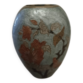 Oval brass vase with cloisonné enamel