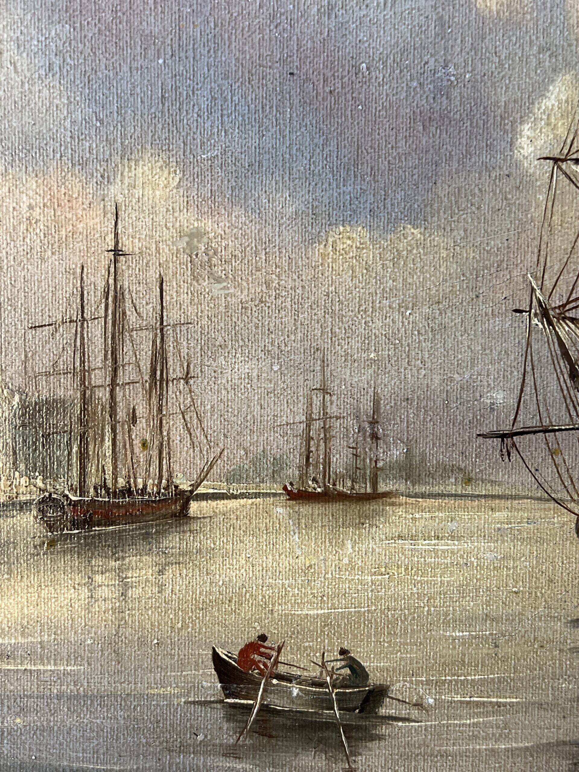 Alexandre Thomas Francia, oil on canvas with marine theme and sailboats