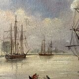 Alexandre Thomas Francia, oil on canvas with marine theme and sailboats