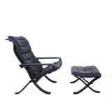 Westnofa black leather Flex armchair with ottoman